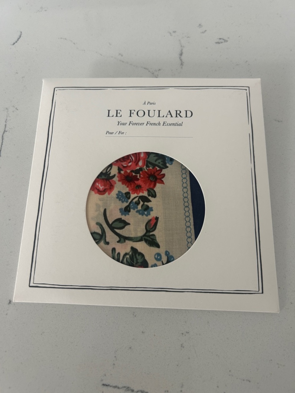 Le Foulard Floral Scarf - Cream Background with Red & Blue Flowers-NWTO
